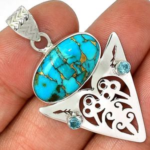 Collares colgantes finos de Plata de Ley 925 de alta calidad, venta al por mayor barata, colgantes de piedra de cobre azul turquesa Natural, joyería - Product Image 1