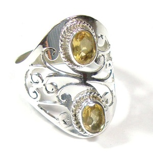 แหวนผู้หญิงสั่งทำ925เงินสเตอร์ลิงเครื่องประดับหรูหราคู่ Citrine เงินสเตอร์ลิงแฮนด์เมดสไตล์โบฮีเมียน - Product Image 1