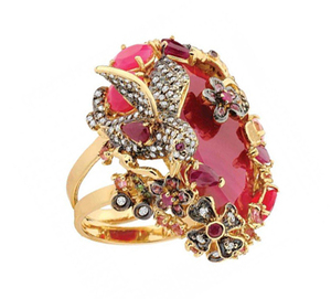 Hi คุณภาพเสร็จสิ้นเครื่องประดับทองเหลืองดิบที่กำหนดเองผู้ผลิตเครื่องประดับทองเหลืองหินสีแดงนกค๊อกเทลใหญ่แหวน - Product Image 2