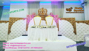Escenario de boda glamurosa con paneles de cuero, decoración de eventos de boda de estilo inglés, temática occidental blanca, escenario de recepción - Product Image 5