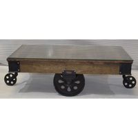 Table basse industrielle de chariot vintage en bois solide avec la conception mobile de cadre de fonte pour l'usage à la maison de restaurant d'hôtel