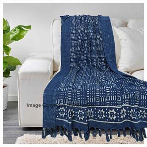 Algodón Vintage Block Print Throw Manta de algodón Throw Indigo Color Throws Manta hecha a mano Hecho a mano OEM ODM disponible - Product Image 2