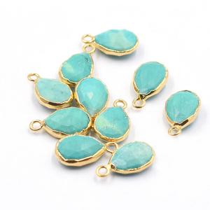 จี้ทองเหลืองเหลี่ยมเพชรพลอยสีเขียวขนาด13-15มม. รูปลูกแพร์ชุบทองพร้อมประกันตัว - Product Image 4