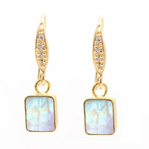 รุ้งมูนสโตน27-28มม. ต่างหูทองเหลืองชุบทองรูปสี่เหลี่ยมผืนผ้าพร้อมสายหูเซอร์คอนเงินสเตอร์ลิง - Product Image 1