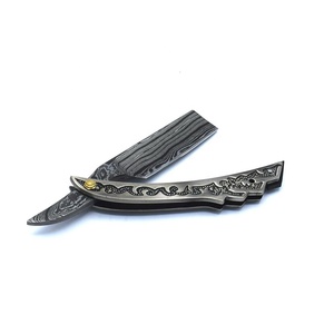 Rasoir pliable en acier inoxydable Damas lame de barbier jetable à bord droit pour les cheveux, le visage, le corps et le rasage du bikini - Product Image 1