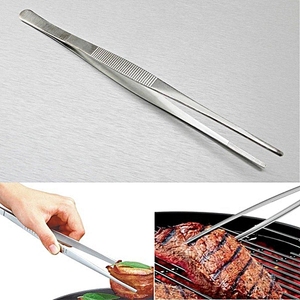 Silver Stainless Steel Kitchen <b>Tongs</b> Straight Tweezers for Food & BBQ Metal Accessories - Product Image 6