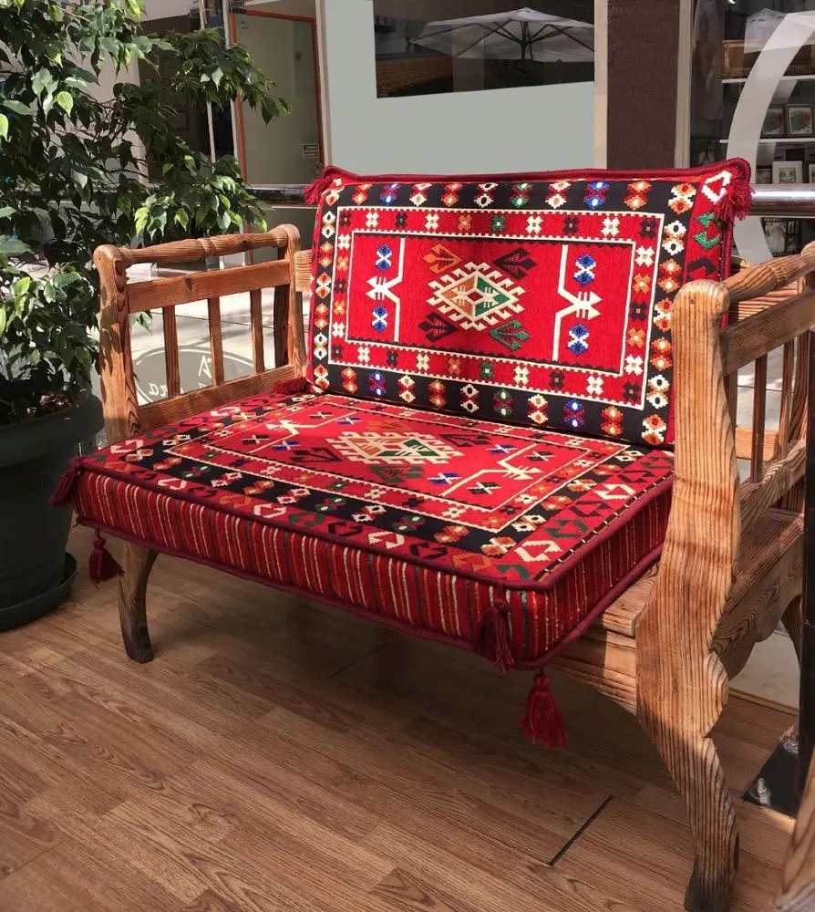 Anatolian Nomad Belkis Oriental Corner Seating Floor Cushion Set With 22 Density Foam Fillings / Red