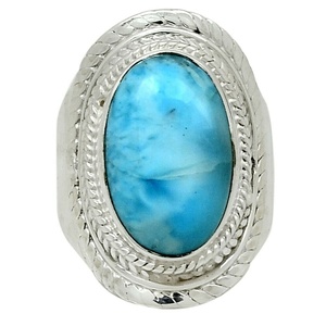 Exclusivo Larimar piedra preciosa forma ovalada corte facetado 925 anillo de plata esterlina sólida Ajuste de intercalación anillo de piedra azul plata joyería - Product Image 1