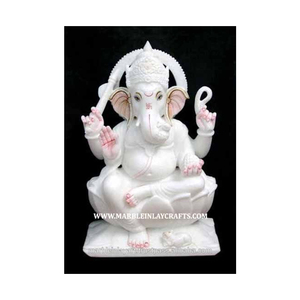 โบราณหินอ่อนสีขาวอินเดียพระเจ้าพระพิฆเนศรูปปั้น - Product Image 1
