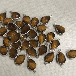 Conector de bisel de plata de pera de piedras preciosas de ojo de tigre de 10mm, 12mm, 14mm para fabricación de joyas a partir de piedras, proveedor, precio al por mayor Alibaba - Product Image 1