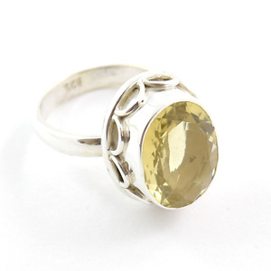 Indien traditionnel argent sterling citron quartz une pierre style classique usure quotidienne bague éternité vermeil femmes bague - Product Image 1