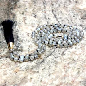 Labradorita seda borla Mala cuentas collar anudado a mano hecho a mano étnico piedras preciosas joyería Unisex para hinduismo regalos fiestas - Product Image 4