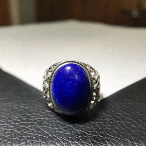 Hombres paquistaníes s925 azul lapislázuli de piedra de compromiso de boda de diseño nepal anillo - Product Image 1