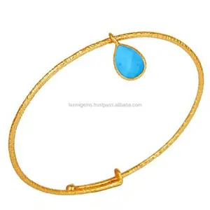 Turquoise Round Faceted Gemstone Bangle Matt Finish India 925 sterling silver bracelet bangle