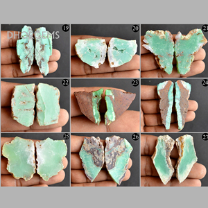 Rare Natural Green Australian Chrysoprase Rough Slice Loose Cabochon Gemstone Earring Pair Freeform Matched <b>Stone</b> <b>Bead</b> - Product Image 3