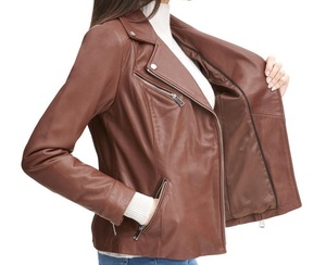 Haute qualité personnalisé motard Streetwear course veste en cuir pour les femmes fermeture éclair détail vraie peau de mouton mode Fit - Product Image 3
