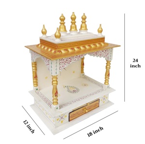 Vàng trắng thủ công bằng gỗ mandir cổ điển Ấn Độ món quà cưới treo tường Bàn thờ nhà pooja ghar thờ cúng truyền thống đền thờ - Product Image 1