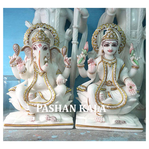 Statue en marbre blanc, magnifique et peint à la main, Ganesha lxmi, nouveauté - Product Image 1