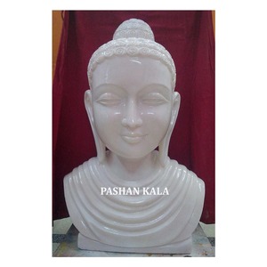 Handmade White Marble Idol Buddha Head Statue - Product Image 1