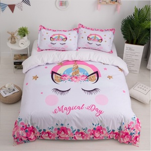 4 Mảnh 100% Polyester 3D in Unicorn câu chuyện cổ tích nhân vật bộ đồ giường thiết lập thiên nhiên lấy cảm hứng từ mô hình hoạt hình với bông Điền - Product Image 3