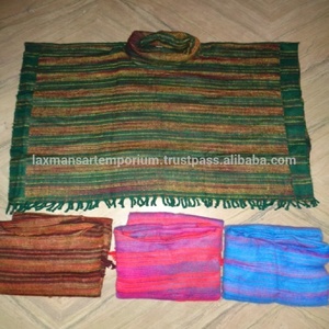 Solid Colors Woollen Stripes Printed Winter <b>Ponchos</b>/Hoodies Hooded Collar with Fringes Wholesale From India - Product Image 6