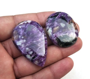 Pierre précieuse en vrac de Charoite naturelle, forme de poire et ovale, fabrication de bijoux enveloppés de fil, Cabochons lisses, vente en gros - Product Image 5