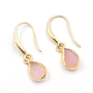 Druzy สีชมพู27ถึง28มม. พร้อมหูลวดลูกแพร์รูปร่างต่างหูชุบทอง - Product Image 1