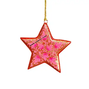 粉色碎花木制星星手绘圣诞扁平装饰品星星圣诞装饰品