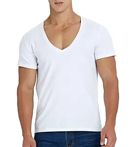 High quality Wholesale dry-fit deep v neck t shirts for men with custom logo