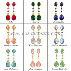 Prong sertissage pierres précieuses plaqué or boucles d'oreilles 925 bijoux en argent sterling en gros - Product Image 3