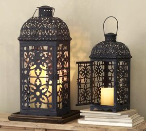 Lanterne en métal marocaine Art India, faite à la main, style INS, pour la décoration de la maison, du bureau, des mariages - Product Image 6