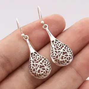 Tear drop filigree 925 sterling silver earring wholesale fashion oxidized jewelry