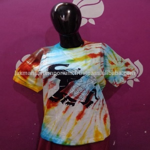 เสื้อยืดผู้ชายแบบผูกมือพิมพ์ลายพระพิฆเนศหลากสีสไตล์ฮิปปี้ใหม่จากอินเดีย - Product Image 3