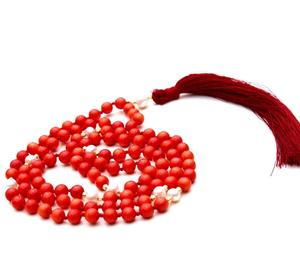 Clásico religioso 108 cuentas Mala collar elegante cadena de bambú yóguico con perla de Coral borla de piedras preciosas regalo para personas espirituales - Product Image 5