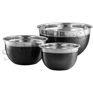 <b>Mixing</b> Kitchen Metal Fruit Salad <b>Bowls</b> Set <b>With</b> <b>Lid</b> Stainless Steel <b>Bowl</b> Two Tone German <b>Bowl</b> Black Hammered Stainless Steel - Product Image 1