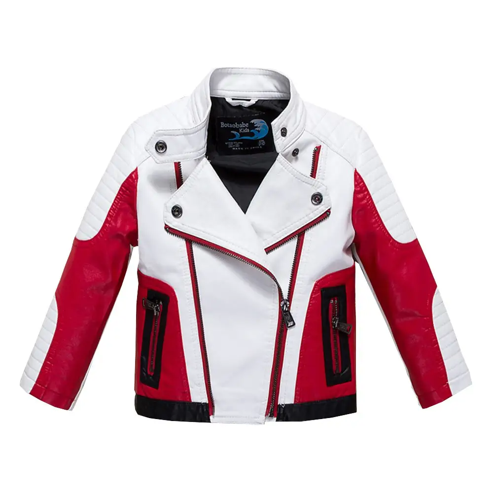 Vestes de pilote de moto en cuir blanc pour garçons Manteau pour tout-petits Meilleure vente Veste de motard en cuir pour garçons