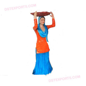 Estatua de dama Punjabi Entrada de fibra de boda Estatua de dama Estatuas de cultura Punjabi Venta al por mayor Configuración de Sangeet Estatua de precio de fábrica EE. UU. - Product Image 1