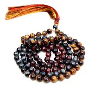 Collana di Mala di Yoga multicolore occhio di tigre di qualità superiore Mala perline rotonde collane di perline di artisti indiani fatti a mano