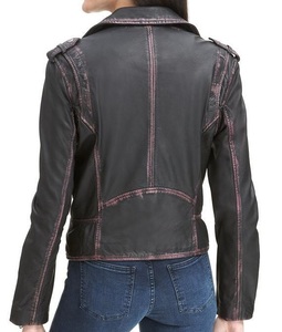 Ropa de calle para mujer, chaqueta de motorista de cuero, cremallera, estilo de carreras, prendas de vestir exteriores, abrigo de cuero Real de ajuste personalizado para mujer de alta calidad - Product Image 5