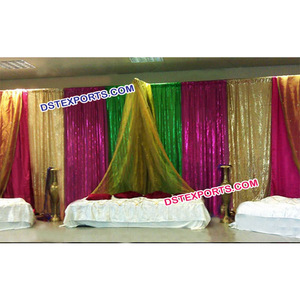 ฉากหลังแต่งงานผ้าซาตินปักเลื่อมหลากสีพร้อมม่านปรับขนาดเองได้ - Product Image 1