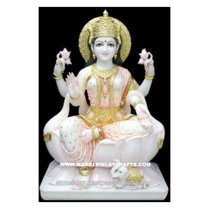 Nueva Escultura Intrincada de la Diosa Lakshmi Ji en Mármol con Mano de Bendición para Decoración del Hogar, Adoración y Oración - Product Image 1