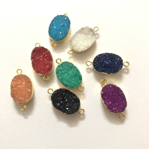 8mm 10mm Multi Couleur Agate Druzy Ovale Or Connecteur Électrolytique pour la Fabrication de Bijoux Du Fabricant Prix De Gros En Ligne - Product Image 1