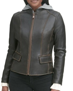 Chaqueta de carreras de estilo motorista personalizada de alta calidad para mujer, ropa de calle de cuero con cremallera de piel de oveja, prendas de vestir exteriores de moda - Product Image 5