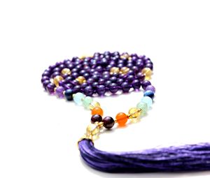 Collier de Yoga aux 7 chakras, 108 perles Mala, bijou naturel en pierre Citrine, style bohème et Rudra, cristal d'améthyste, 10122740 - Product Image 1