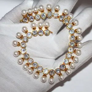 49.46g belle perle de rocaille et zircon cubique plaqué or boucles d'oreilles, pendentifs et collier ensemble bijoux - Product Image 1