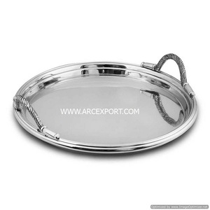Meilleure qualité en acier inoxydable avec deux poignées avec forme ronde Style de décoration meilleur plateau de service en gros à vendre - Product Image 1
