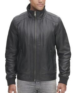Veste en cuir véritable classique de style motard à garniture côtelée confortable vêtements de sport tactiles à la mode pour la moto - Product Image 5