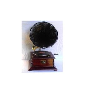 Gramophone avec boîte en bois et corne en laiton, 4mm, forme carrée, corne peint en noir, décoration de maison - Product Image 5