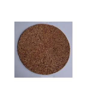 Sous-plat rond en perles de bois de couleur claire, décoration de table avec de grandes perles de verre pour la salle à manger - Product Image 6