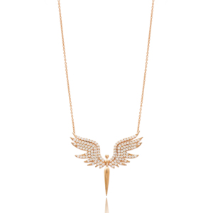 Angel Design <b>Clear</b> Zircon Stone Charm Necklace Wholesale Handmade Turkish 925 Silver Sterling Jewelry - Product Image 3